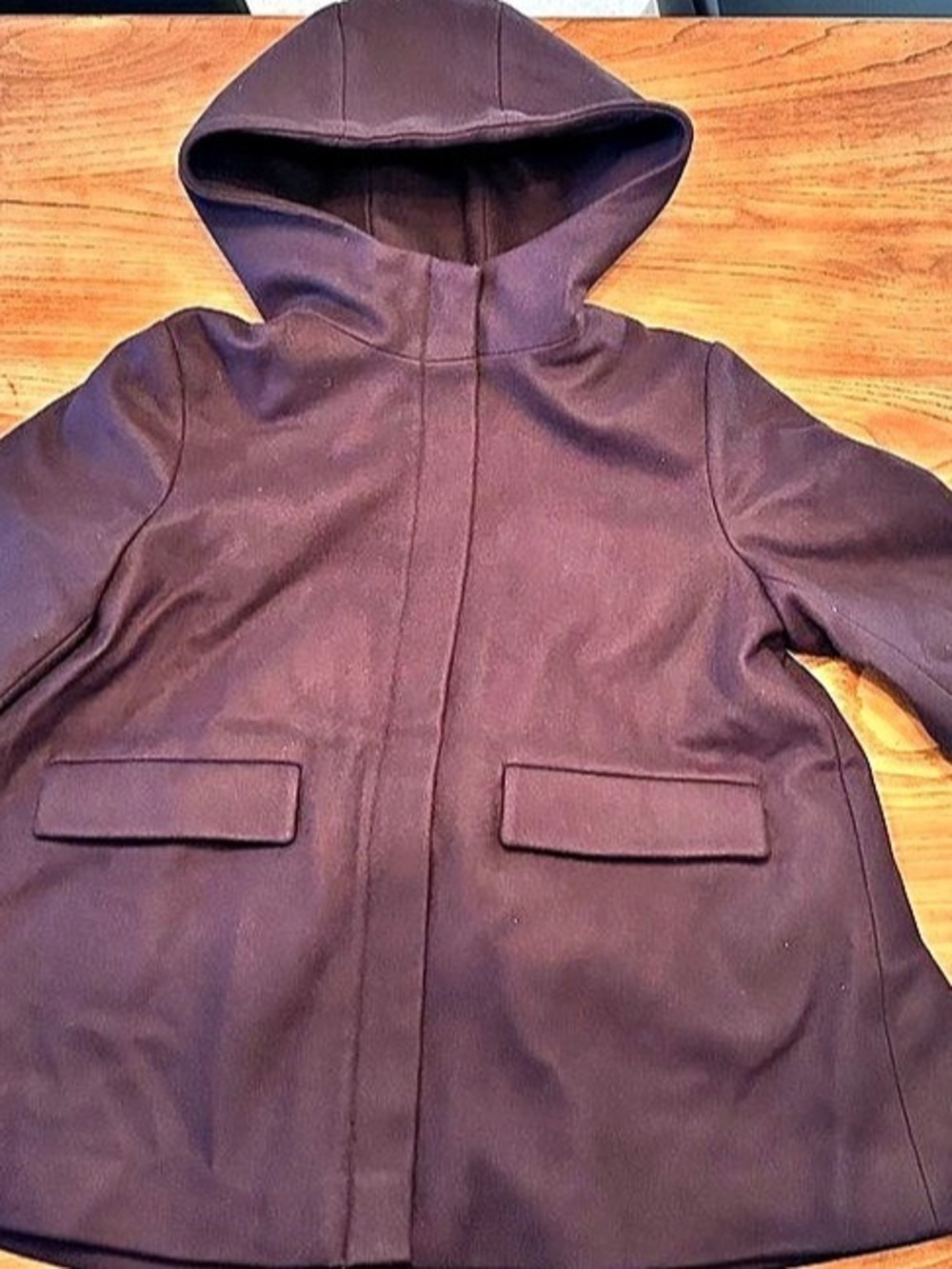 COS Womens Purple Hooded Wool Blend Lined Zip Jacket Short Coat Size 38